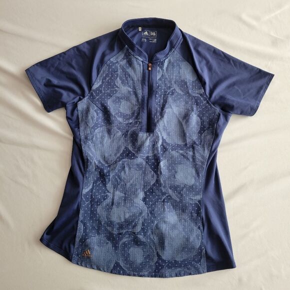 M ADIDAS blue floral sup half zip active athleisure wicking shirt top MEDIUM - Picture 8 of 12